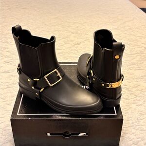 Karl Lagerfeld Black Ankle Boots with Gold Buckles